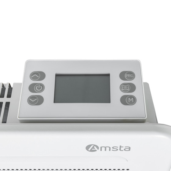 AMSTA - AMRAY1500TE - Radiateur rayonnant 1500W blanc - Contrôle électronique - Mode programme - Verrouillage enfant - Ecran LCD